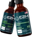 E2H: Liquid chlorofyl and Ashwagandha Liquid Drops CLAS124; Vegan, Non- GMO - 2 Fl Oz Each (4 Fl Oz Total) - Bundle