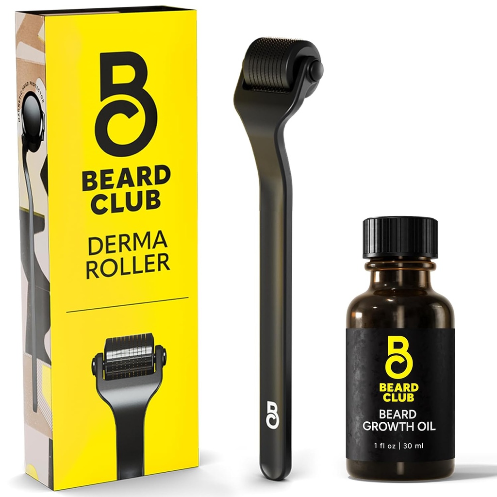 Vousáč Derma Roller & Vousáč Růstový olej - Microneedling Roller s 540 Titanium Microneedles for Face, Body & Skalp - Vousáč Roller se Sandalwood & Cedar Beard Oil