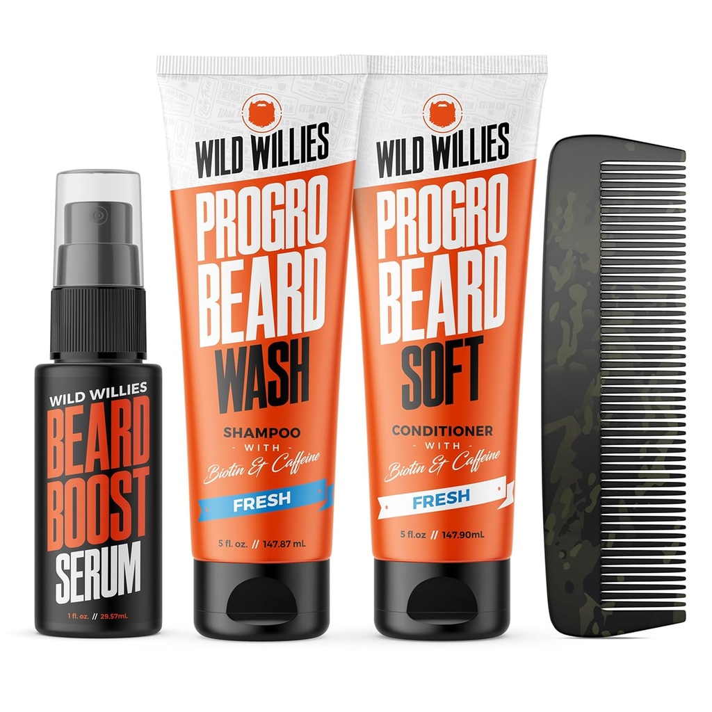 Wild Willies Beard Care Kit, Biotin opevněné šampon a kondicionér s kofeinem, dvě 4-Oz láhve, podporuje zdravý růst medvědů