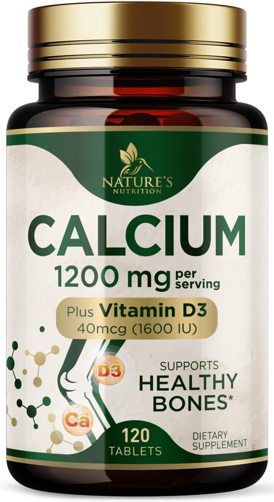 Vápník 1200 mg s vitaminem D3 - dodatek k léčbě kostí, vitamín D & vápník doplňky pro ženy a muže - Síla kostí, zuby & imunitní podpora, Nature 's Calcium Pills, Lahvička v USA - 120 Tablety