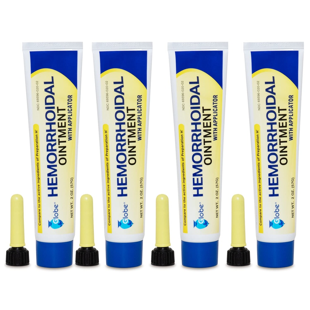 Globe Hemoroidal Ointment, Fenylefrin HCl, Petrolatum, Mineral Oil, Relief from Burning, Itching and Discomfortable of Hemoroids, 2 Ounces (4 Pack)