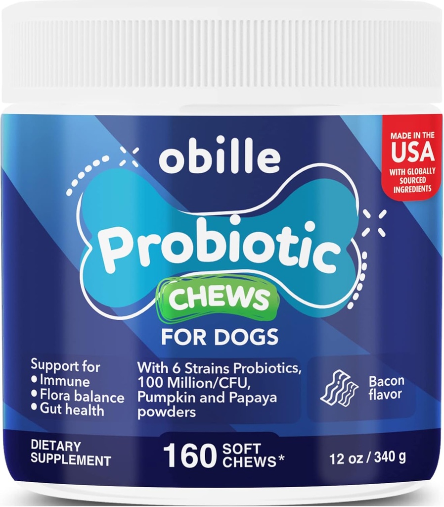 Probiotika pro psy 160 Žvýkačky 12 oz - Podporuje Gut & Digestion Health, imunitní systém, Upset Stomach & Gas, Metabolismus, Zácpa, Průjem & Loose Stool, Svědění kůže a uší a alergie