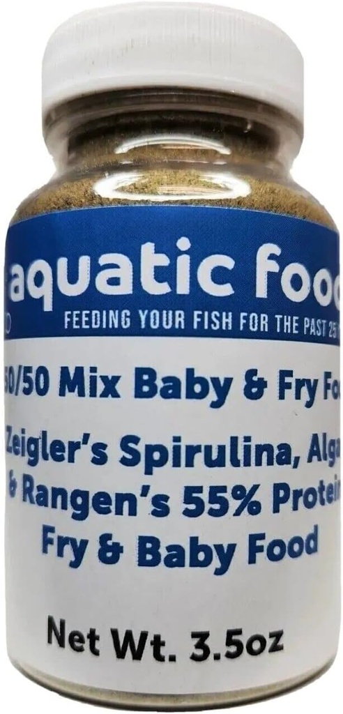 Aquatic Foods Inc. 50 / 50 Mix Spirulina / Řasy Powder and Rangen 's Soft Moist 55% Protein Koi & Tropical Fish Fry Floating Food... 3.5oz Lahvička