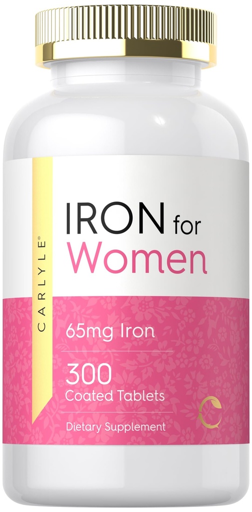 Carlyle Iron Supplement for Women 65mg PHARMAN124; 300 Coated Tablets PHARMAN124; Vegetarian, Non- GMO & gluten zdarma