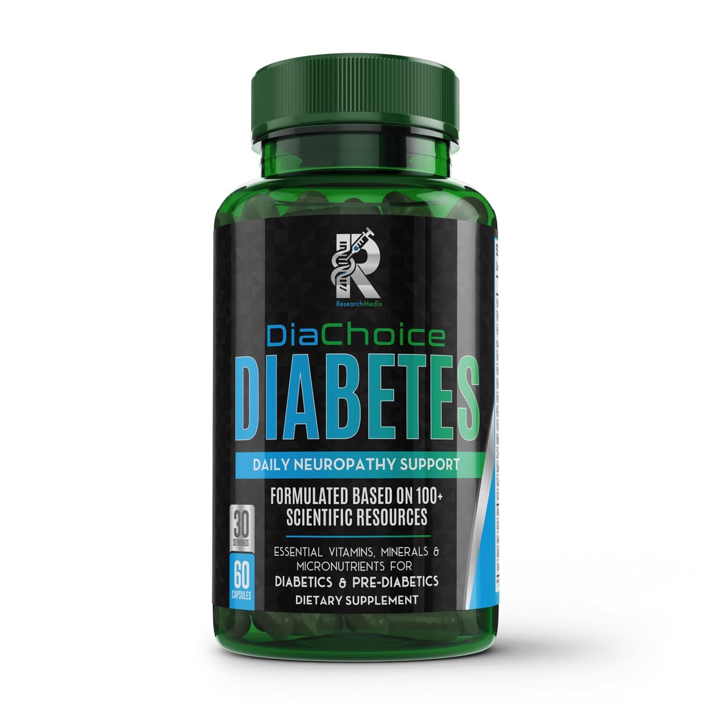 DiaChoice neuropatie Podpora s Alpha Lipoic Acid 600 mg, k posílení Nerve zdraví a podpora zdravé nervové funkce, ALA, Co Q10, Magnesium, Zinek, Vitamíny B12, B9, B6, B3, B2, B1, D, C, E & 5 více