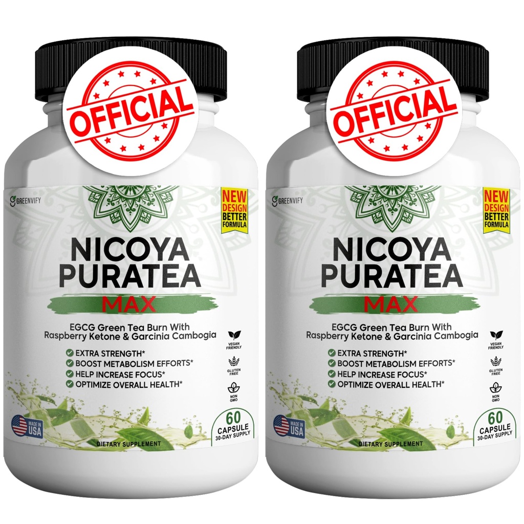 Nicoya PuraTea Max Green Tea Extract & Green Coffee Bean pro podporu metabolismu, Natural Energy Boost, Antioxidant- Bohatý dodatek - 120 Kapsle