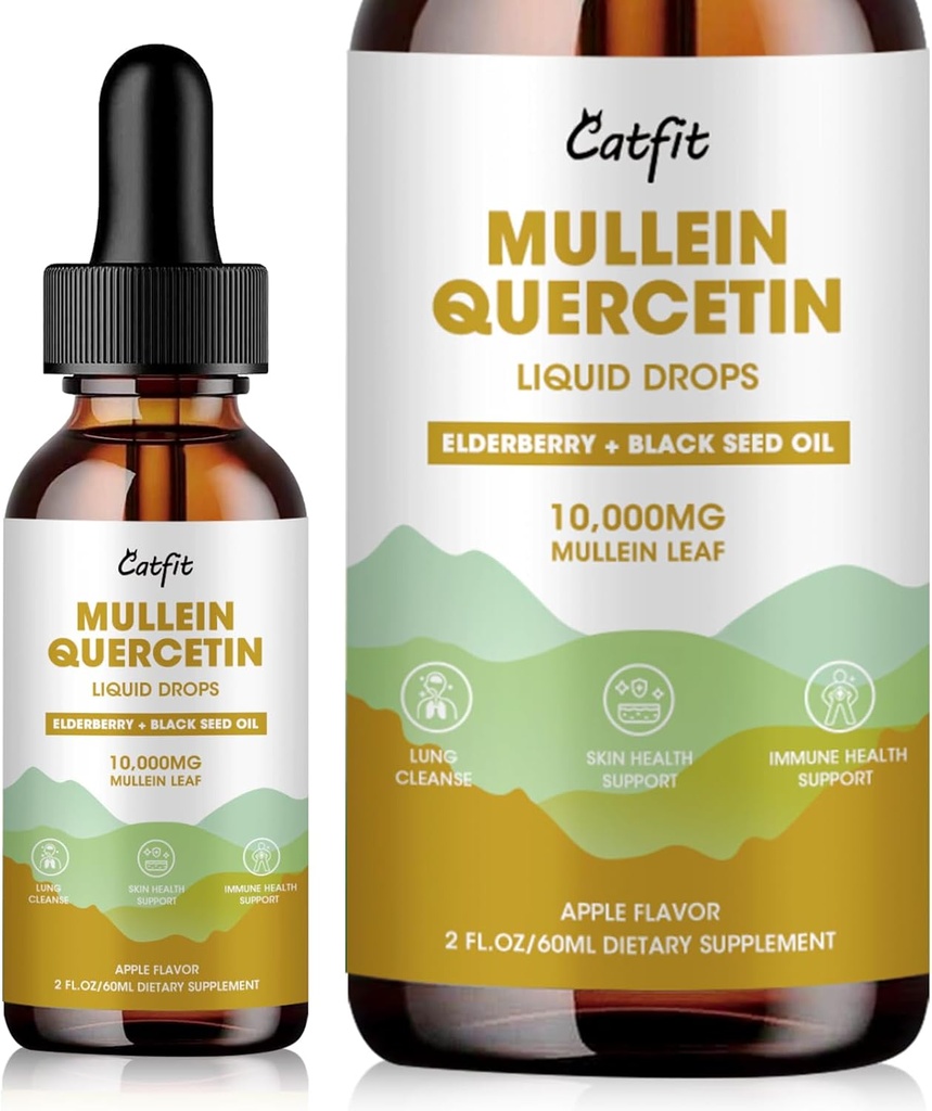 Catfit Lymfatické odběry pro plíce - Mullein Leaf Extract Liquid Supplement - Vyčištění plic pro kuřáky - Výkonný Mullein Tinktura pro imunitní, kožní a respirační zdraví - 1 Fl Oz