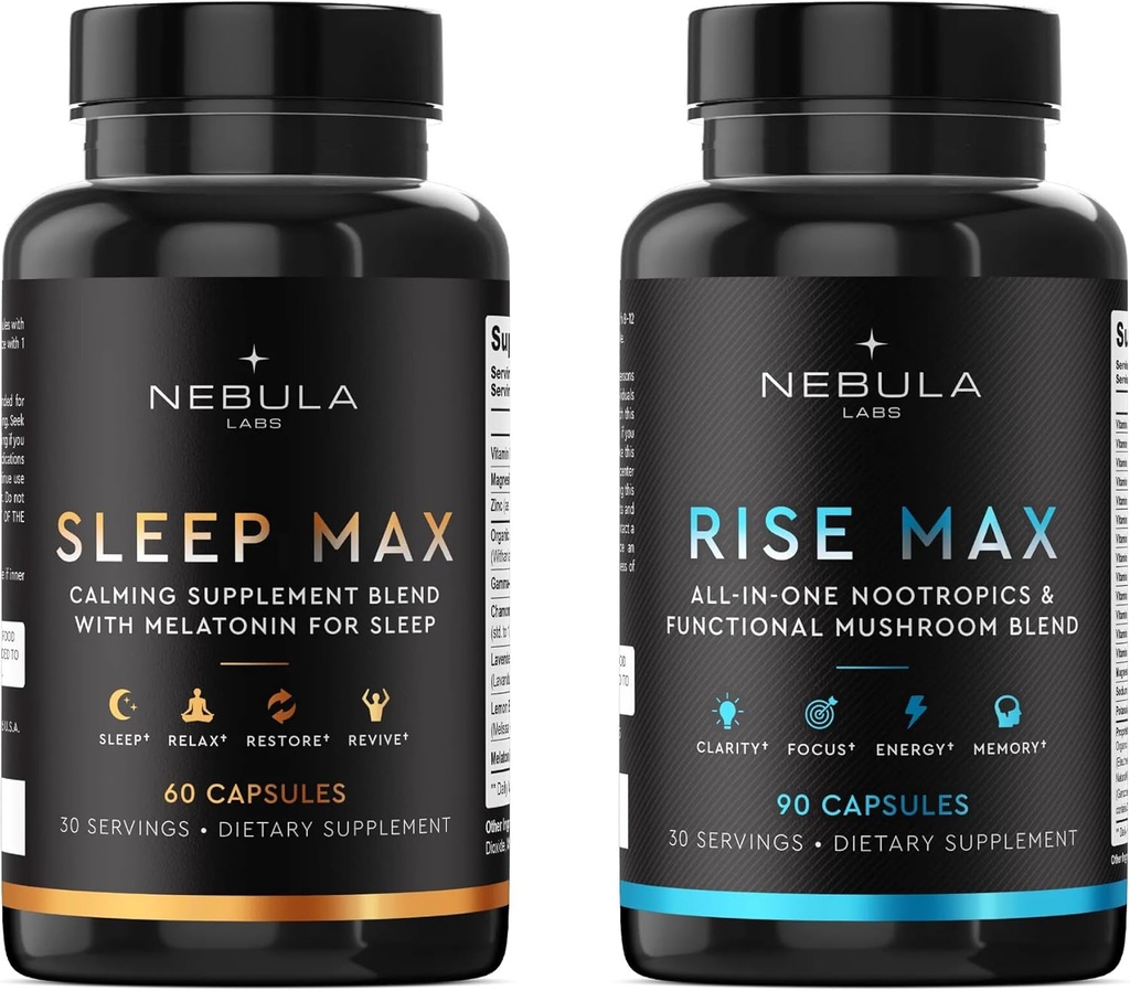 Spí MAX & Rise MAX Professional Bundle All- in- One Premium Nootropics & Functional Mushroom Blend & Calming Blend for Sleep
