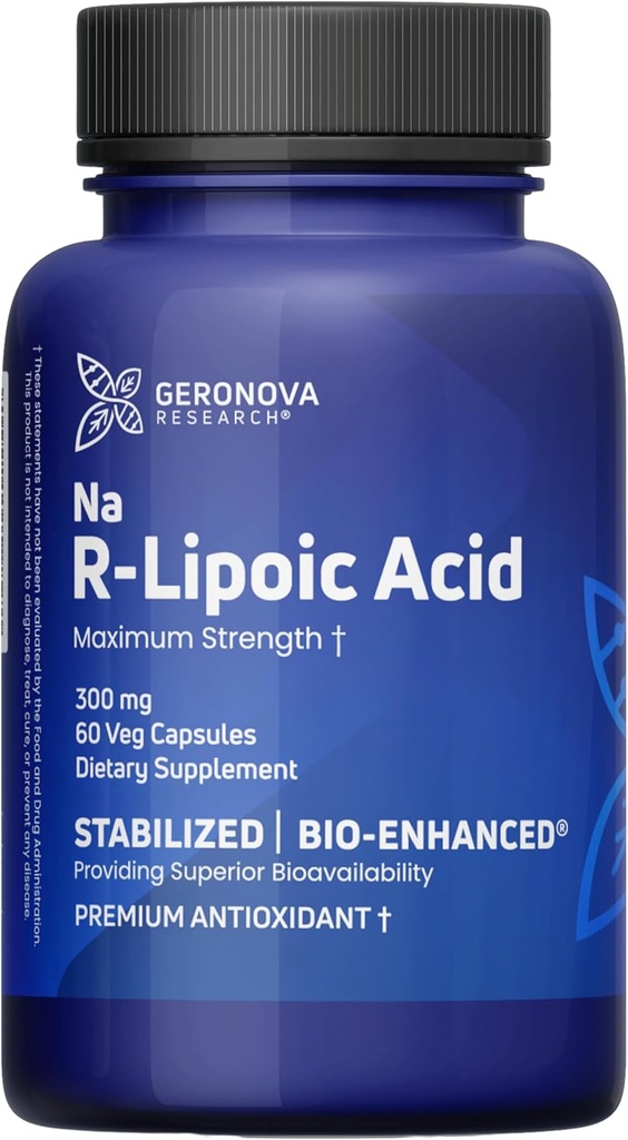 Geronova Výzkum Bio- Enhanced R- Lipoic Acid, 300 mg Kapsle - 2 Měsíční Dodávka - Stabilizované R Alpha Lipoic Acid s rozšířenou absorpcí - R Lipoic Acid Supplement - 60 Počet