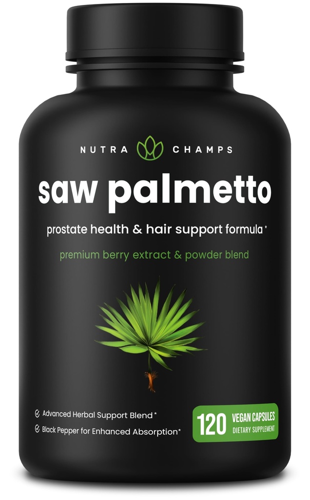 NutraChamps Saw Palmetto dodatek pro Prostate Health [Extra Strength] 600mg Complex with Extract, Berry Powder & Herbs - Podporuje zdravé močení Frekvence, 120 Kapsle