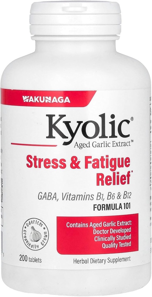 Kyolický Česnek Extract Formule 101, Stres a Únava Relief, 200 Tablety.