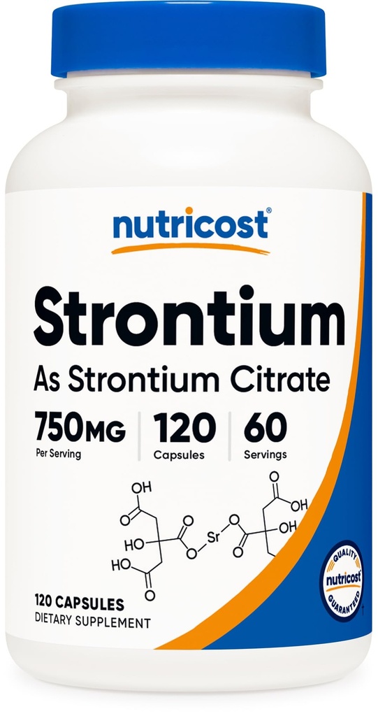 Nutricost Strontium Kapsle 750mg, 120 Kapsle - Vegetariánské, Non- GMO, gluten zdarma