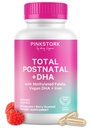 Pink Stork Celkem Postnatální vitamíny pro ženy s Vegan DHA, Železo, Folát, a vitamín B12, Poporodní zotavení Essentials, Denní dodatek pro kojící matky - 1 měsíc dodávky