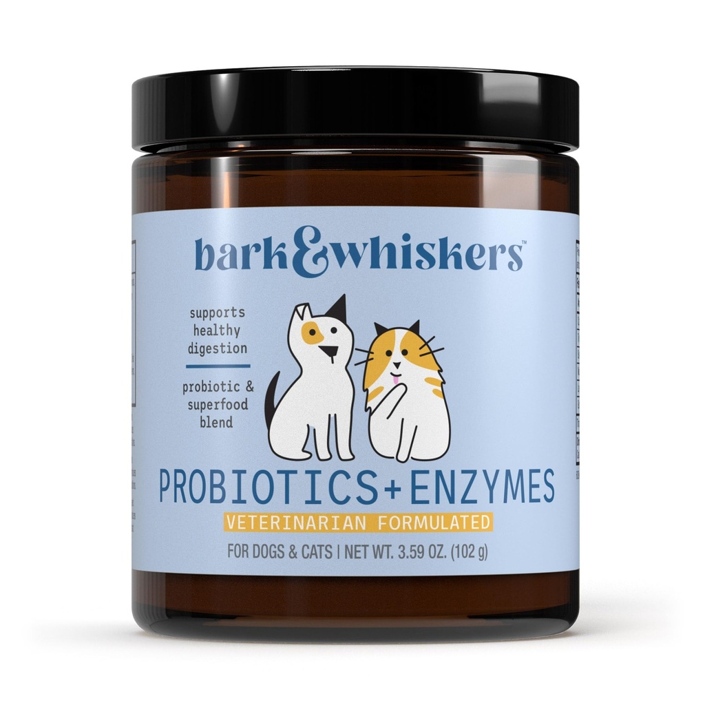 Bark & Whiskers Probiotika + Enzymy - Podporuje trávicí zdraví a imunitní systém - Probiotický dodatek pro kočky a psy - 60 kolků