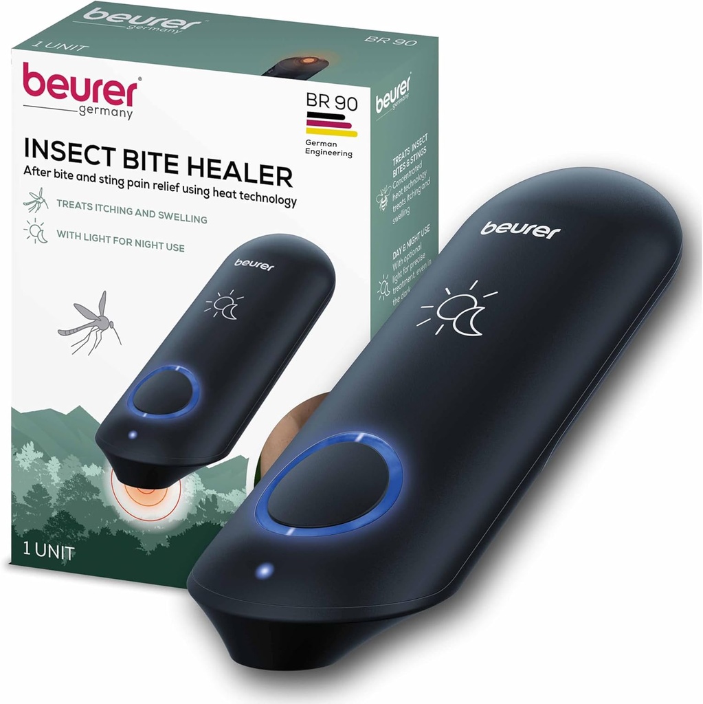 Beurer BR90 Insect Sting and Bite Relief with Light, Chemical- Free Bug Bite Healer for day and night, Electronic Heat Device for After Mosquito Bites to Ease Stching and Owelling