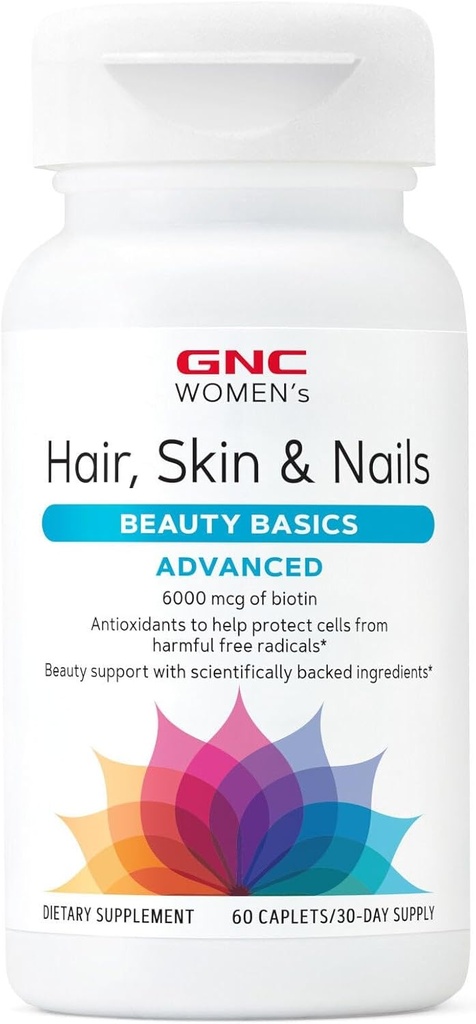GNC Pokročilé vlasy pro ženy, kůže a nehty Denní multivitaminové míchání pro ženy, Klinicky studovaná kosmetická podpora obsahující biotin, hyaluronická kyselina, kolagen, lutein, 60 kaplet