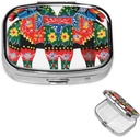 Square Pill Pouzdro pro peněženky nebo kapsy 2 Kompartment Medicine Pill Box Přenosný malý Pill Organizátor Runner Swedish Dala Horse Folk Travel Pillbox Medicine Vitamin Cod Játra Oil Storage Box