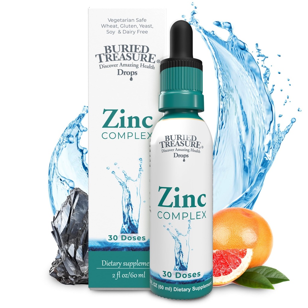 Pohřbený poklad Zinkový Komplexní Drops - 30 Služební, 2 fl oz, Efektivní a biologicky dostupný Ionický Zinek Dodatek