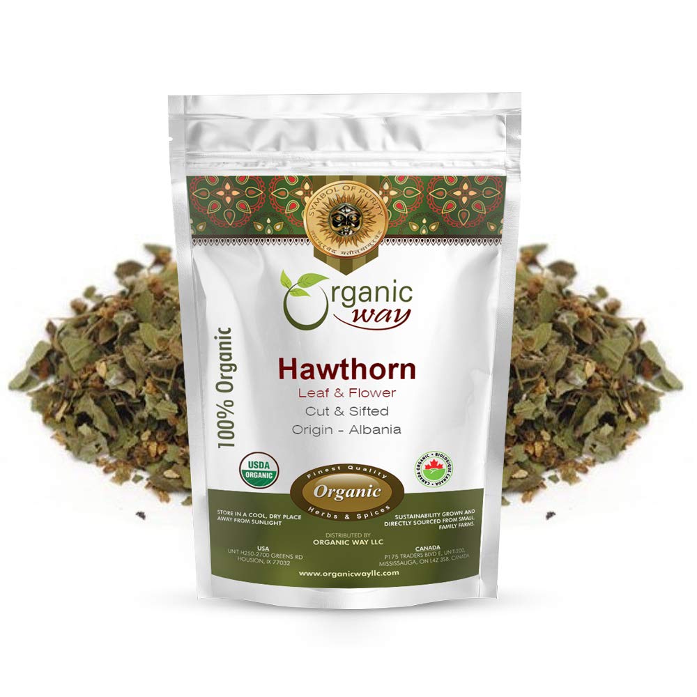 Organic Way Hawthorn Leaf and Flower Cut & Sifted (Crataegus monogyna) - Bylinný čaj 124; European Wild- Harvest current 124; USDA & Kosher Certified Curf124; Non GMO & Gluten Free Curb124; Původ - Albánie (4 Oz)