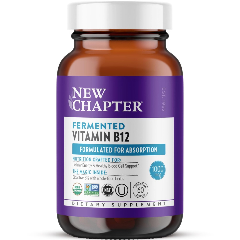 Nová kapitola fermentovaný vitamin B12 1000 mcg, USDA Organic, One Daily for Cellular Energy + zdravé krevní buňky, Certified Vegan, gluten Free - 60 Počet