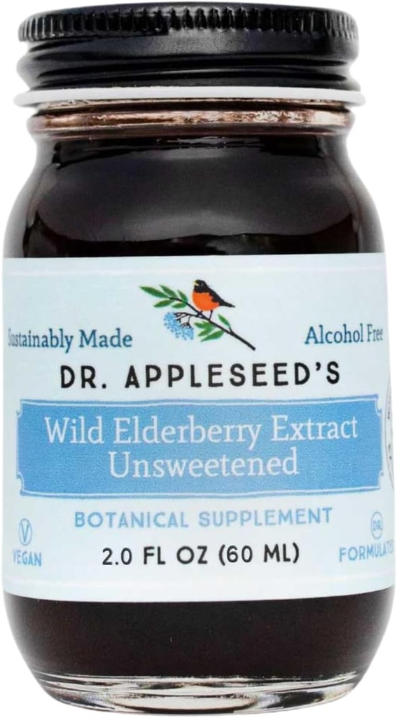 Dr. Appleseed 's Wild Elderberry Extract Neslazené Max Strength 720mg Děti + Dospělí Denní Imunitní doplněk Doctor - Vyrobeno Science-Backed Pure Vegan 25 Day Supply - 2 Fl Oz