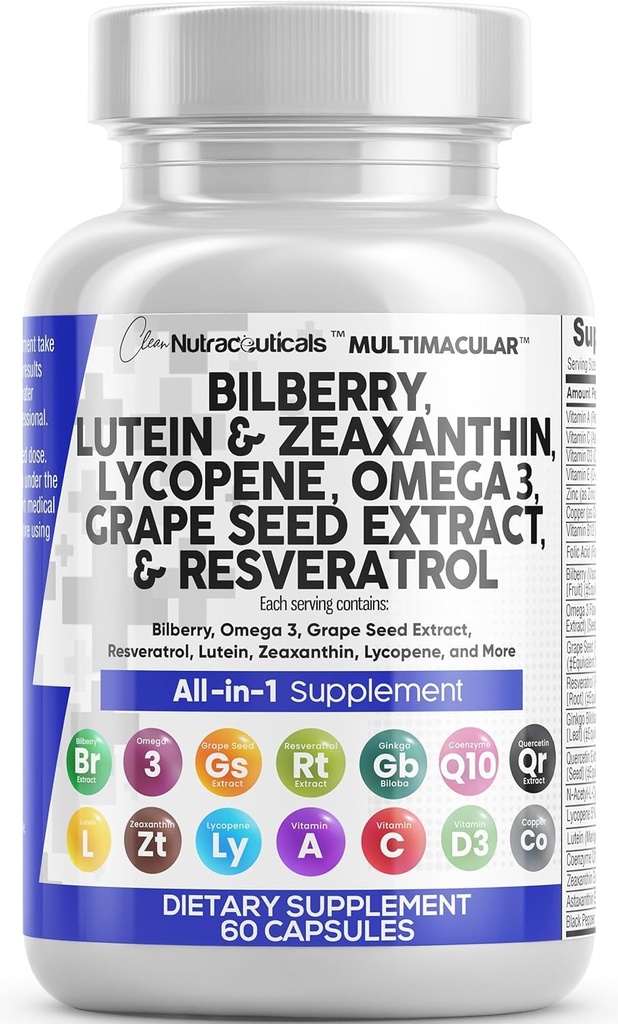 Čisté Nutra oční vitaminy s Bilberry Lutein a Zeaxanthin doplňky Lycopene 40 mg Resveratrol Grape Seed Astaxanthin pro oči - Oční péče Podpora zdraví Vitamin a minerální doplněk
