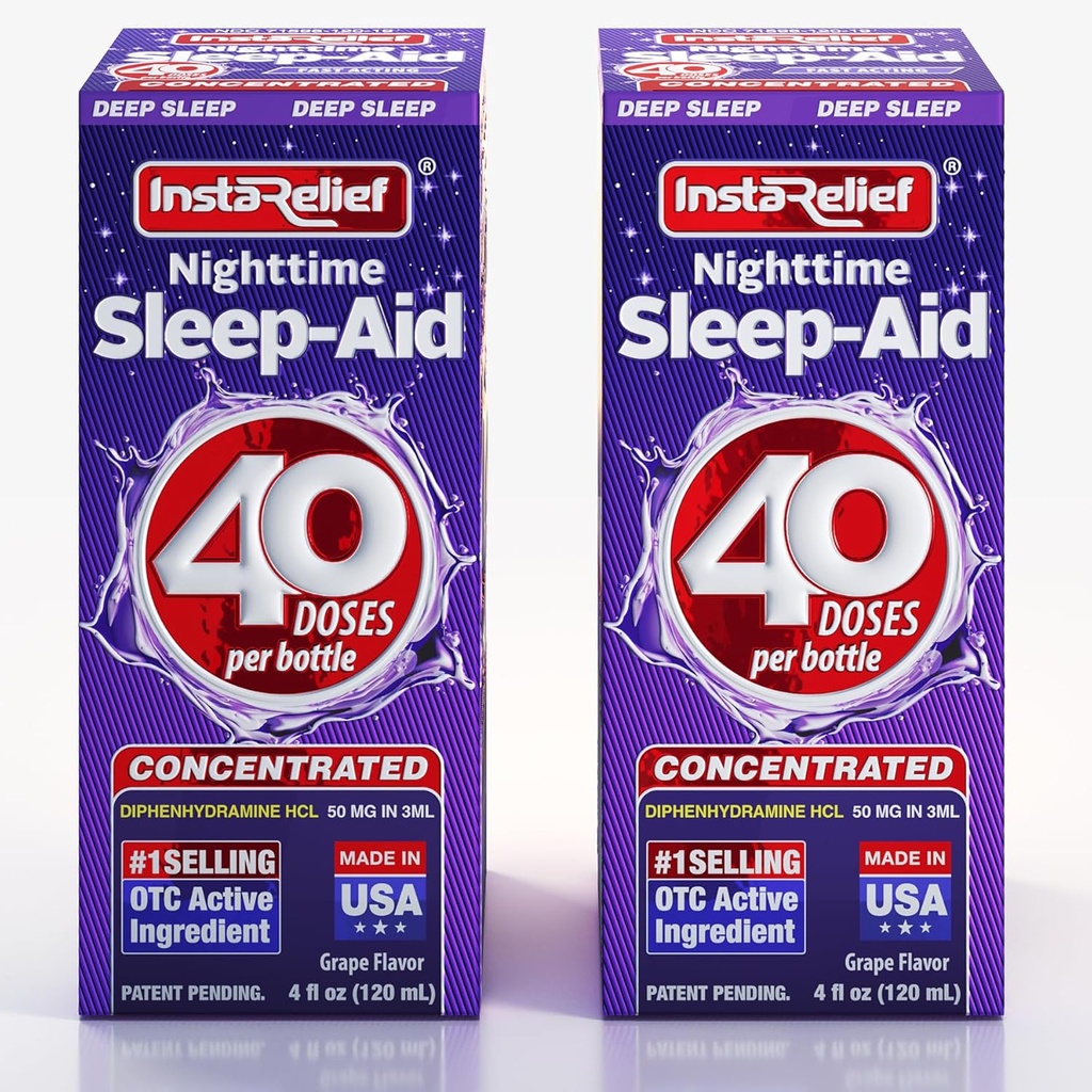 Nighttime Sleep- Aid Liquid, 50mg Difenhydramine HCl, Twin Value Pack (80 dávek), Grape Flavor, Fall Asleep Fast & Stay Asleep Longer