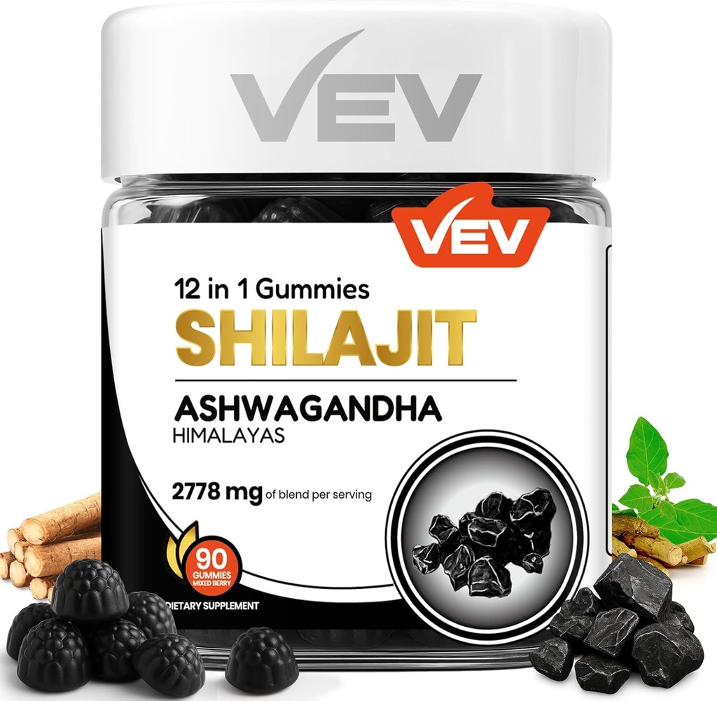 VEV Shilajit Gummies for Men & Women CLANE124; 1000mg Shilajit & Ashwagandha Gummies with Sea Moss & L- Theanine for Energy, Vitality & Stress Balance 124; Vegan, No Add Sugar CLANE124; 90 Count for Daily Wellness