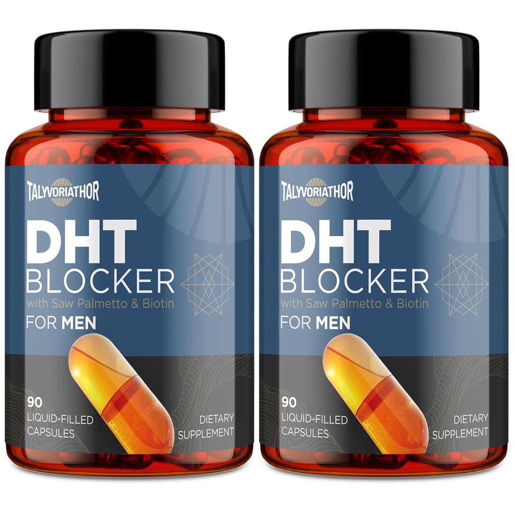 DHT blokáda pro muže s pilou Palmetto & Biotin, vlasový růstový vzorec v Liquid- plněné kapsle, vlasové ztráty doplňky, vlasové regrowth vitamíny, Proprietární Bylinné směsi - 90 Kapsle (2 Lahvička)