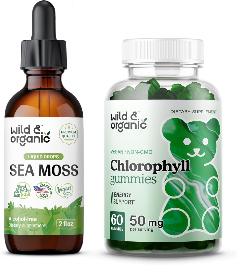 Divoké a organické mosy Tinktura 2 fl oz & chlorofyl gumy