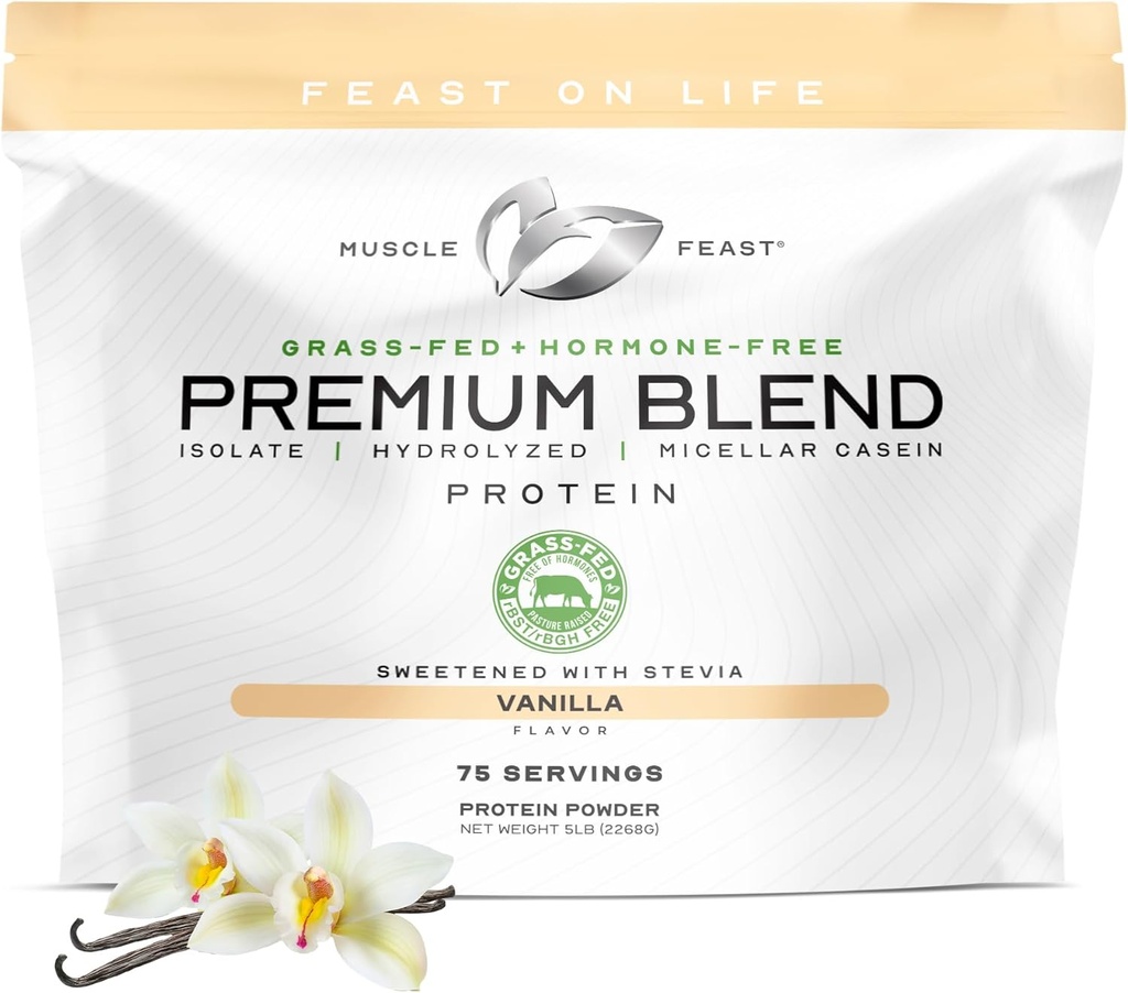 Muscle Fed Fed Premium Blend Whey Protein, Hydrolyzed Whey, Izolát, Micellar Casein, 21g Protein, 100 Calories (Vanilla, 5lb)