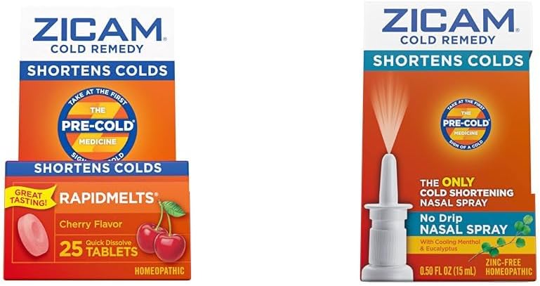 Zicam Cold Remedy, Cherry Rapidmelts (25 hrabě) a No-Drip Nasal Spray (0.5 Ounce) Bundle