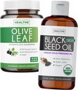 Obal z černého oleje tekutý & olivový list extrakt - imunitní podpora Synergy Bundle - Organic Black Seed Oil Liquid (8 fl oz) & Olive Leaf Extract s 20% Oleuropein imunitní dodatek (60 kapsle)