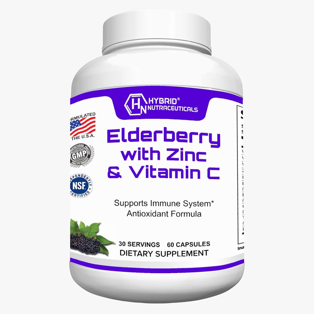 Hybridní Nutracea Black Elderberry Kapsle, s Echinacea, Kurkuma, Česnek, Zinek, Vitaminy C, E a B6, Probiotika a L- glutamin (60 Kapsle)