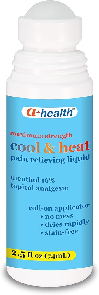 A + Zdraví Cool & Heat Pain Relieving Liquid, Menthol 16%, Maximální síla, Roll On, Made in USA, 2.5 fl Ounces (CoolHeat)