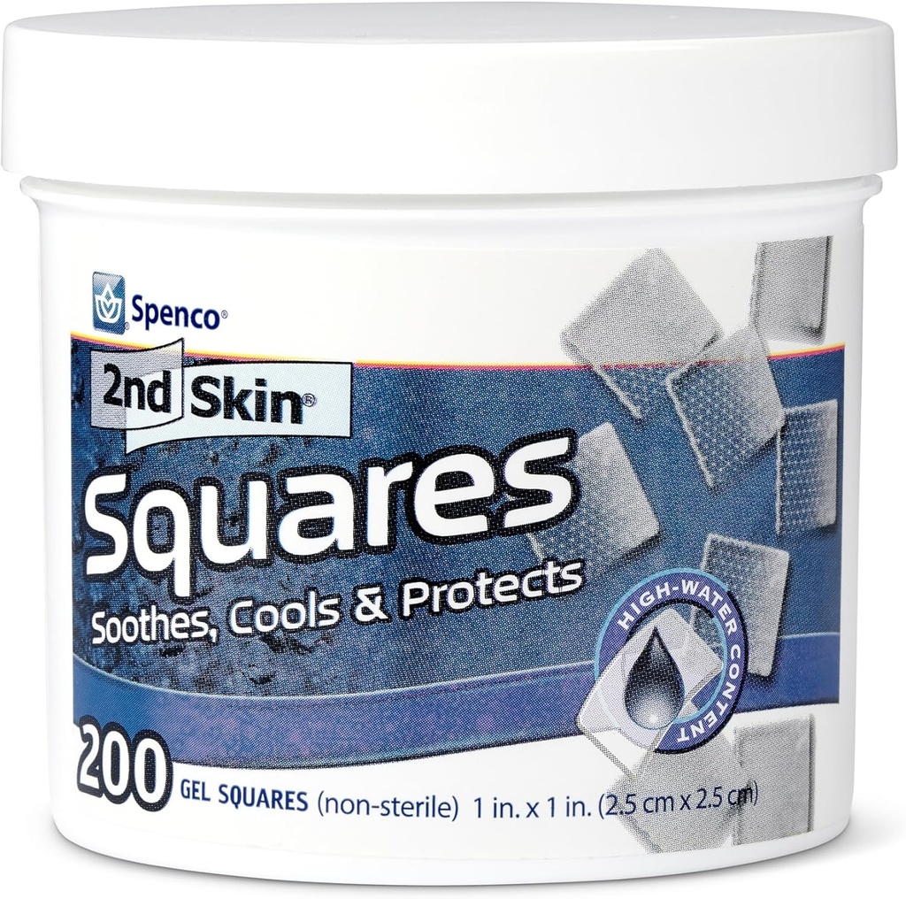 2nd Skin Dressing 1 "Squares (200 Count) - Blistrové Pady pro nohy a tělo - Cool Gel Relief Patches - 95% vodní formule - Non- Stick Chafing Protection - Přenosná první pomoc pro atletiky a turisty