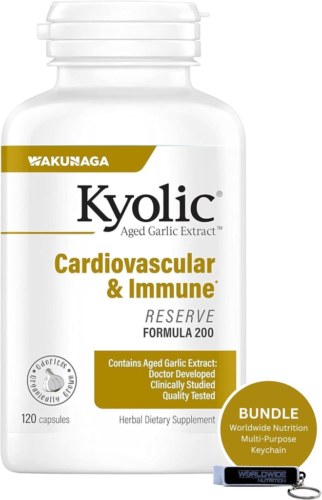 Celosvětová Nutriční pouzdro kompatibilní s Kyolic Aged Česnek Extract, Kardiovaskulární & Imunitní - Reserve Formule 200, Kyolc Aged Česnek Extract Kapsle 120 Počet a víceúčelový klíčový řetězec
