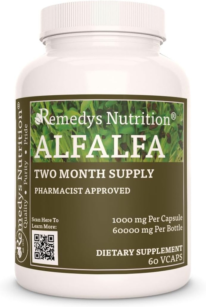 Remedy 's Nutrition Alfalfa - 1000 mg, 60 Vegan Kapsle Bylinný doplněk stravy - Dva měsíce Dodávka