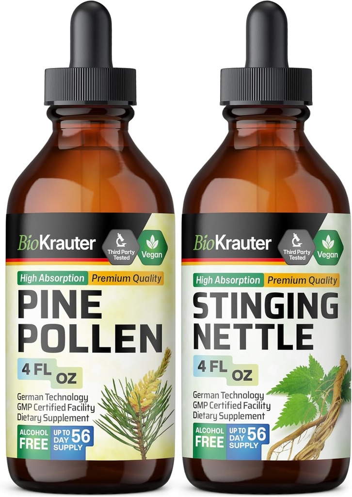 BIO KRAUTER Pine Pollen Tincture 4 Fl. Oz. & Singing Nettle Tincture 4 Fl. Oz.