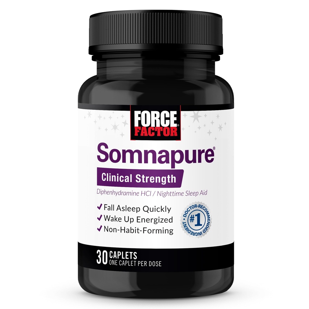 FORCE FACTOR Somnapure Klinická síla Spánková pomoc pro dospělé, Difenhydramin HCl, Non- Habit- Forming, Nighttime Sleep Support, 30 Caplet