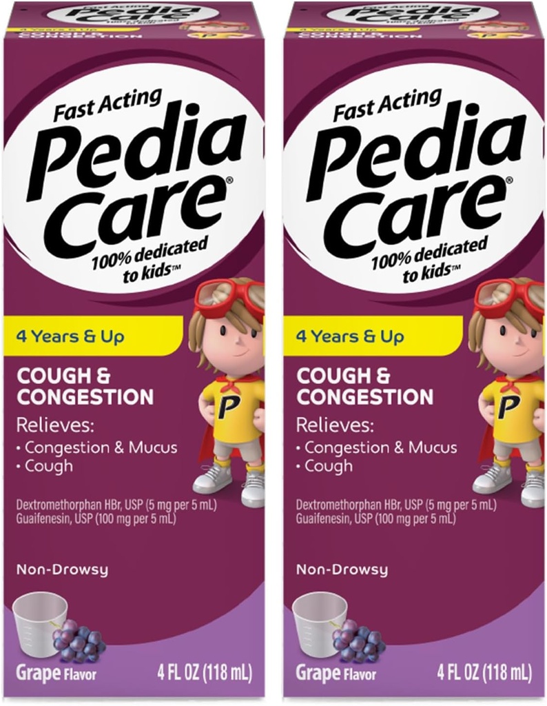 Dětské kašel & kongestion tekutá medicína pro kašel, hrudník zácpy a Mucus studené příznaky, non-utowsy, věk 4 +, Grape Flavor, 4 fl oz (2 balení)