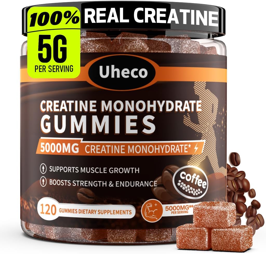 Coffee Flavor Creatine Monohydrát Gummie pro muže a ženy, Obsahuje L- Taurin + vitamin B12, Betaine, L- Citruline pro zlepšení cvičení Vytrvalost, Svalová síla -120 Počet