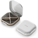 Pouzdro na malé pilulky, Travel Pill Box, Portable Pill Organizer, Pill Container for Pocket 4 Compartments, Daily Compact Travel Medicine Holder for Vitamins Medication (Light Grey)