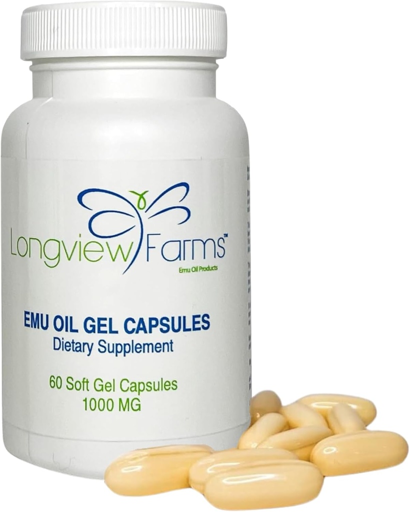 Longview Farms ® Emu Oil Gel Kapsle 124; 100% čistý Emu Oil pro zdraví, mobilitu a General Wellness 124; Přírodní Omega 3, 6, 9 a esenciální vitaminy 124; 60 Kapsle