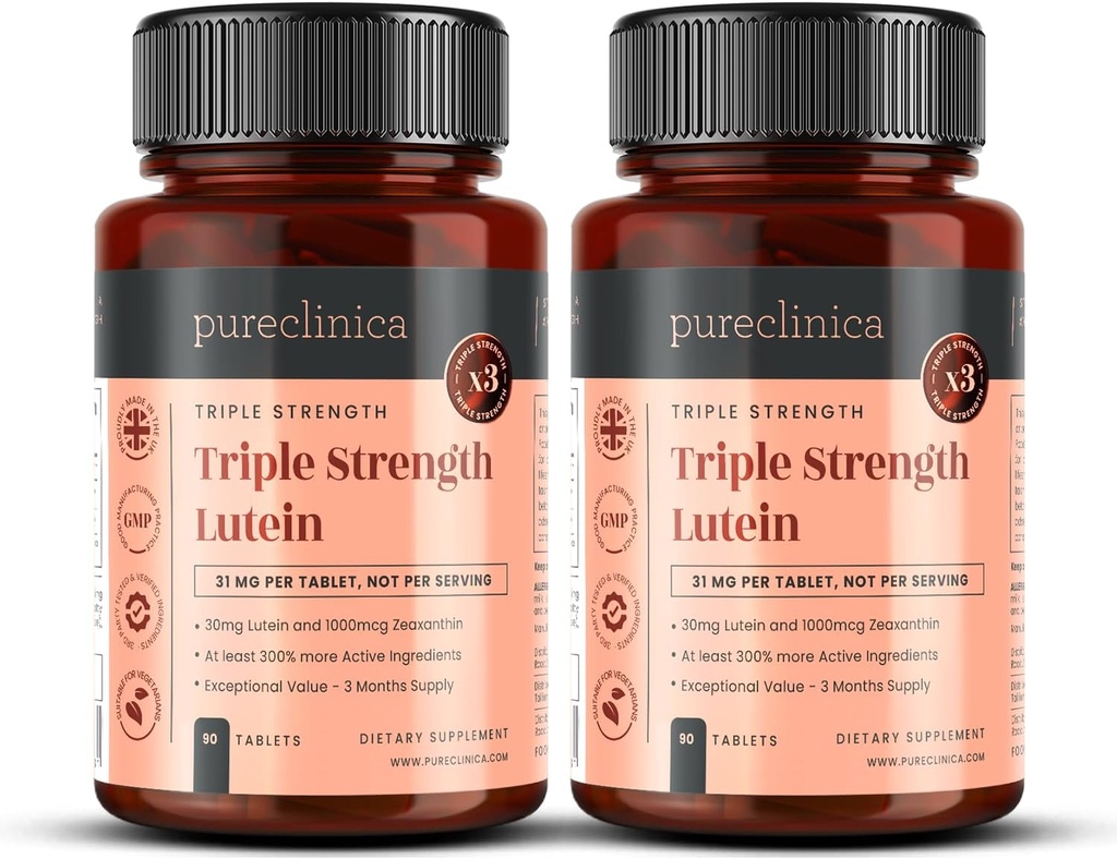pureclinica Lutein 30 mg x 180 tablet (2 lahvičky s 90 tabletami v každé).