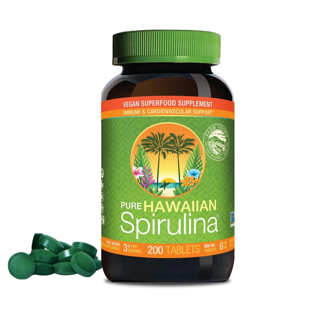 Nutrex Hawaii, Pure Hawaiian Spirulina 500 mg, Vegan, podporuje imunitní systém, srdce, buňky a energie, 200 tablet