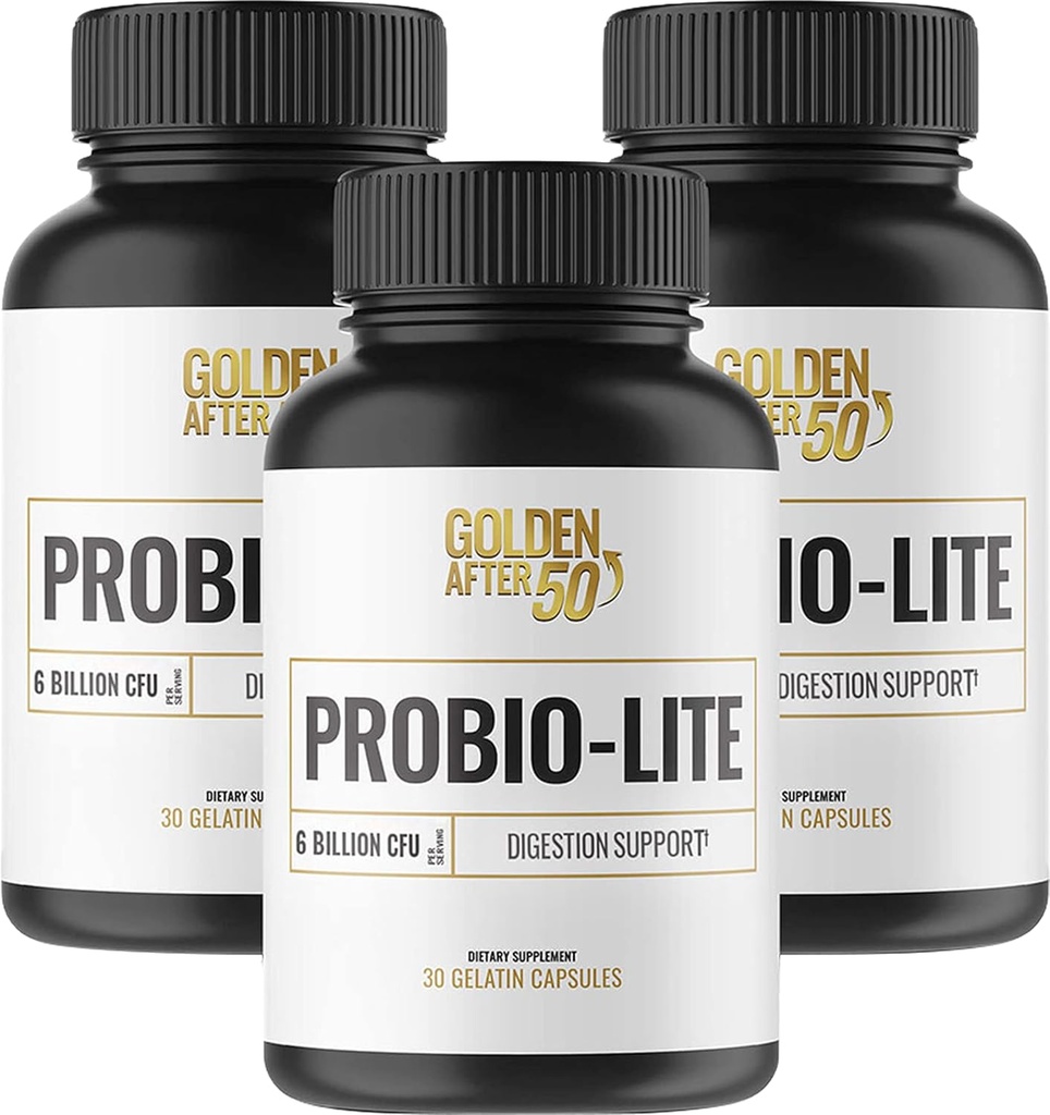 Golden After 50 Probio- Lite - pro Gut Health and Digestion Support - Probiotika pro muže a ženy - 3 Lahvičky - Probiotika pro příležitostný ohřev, plyn, požití