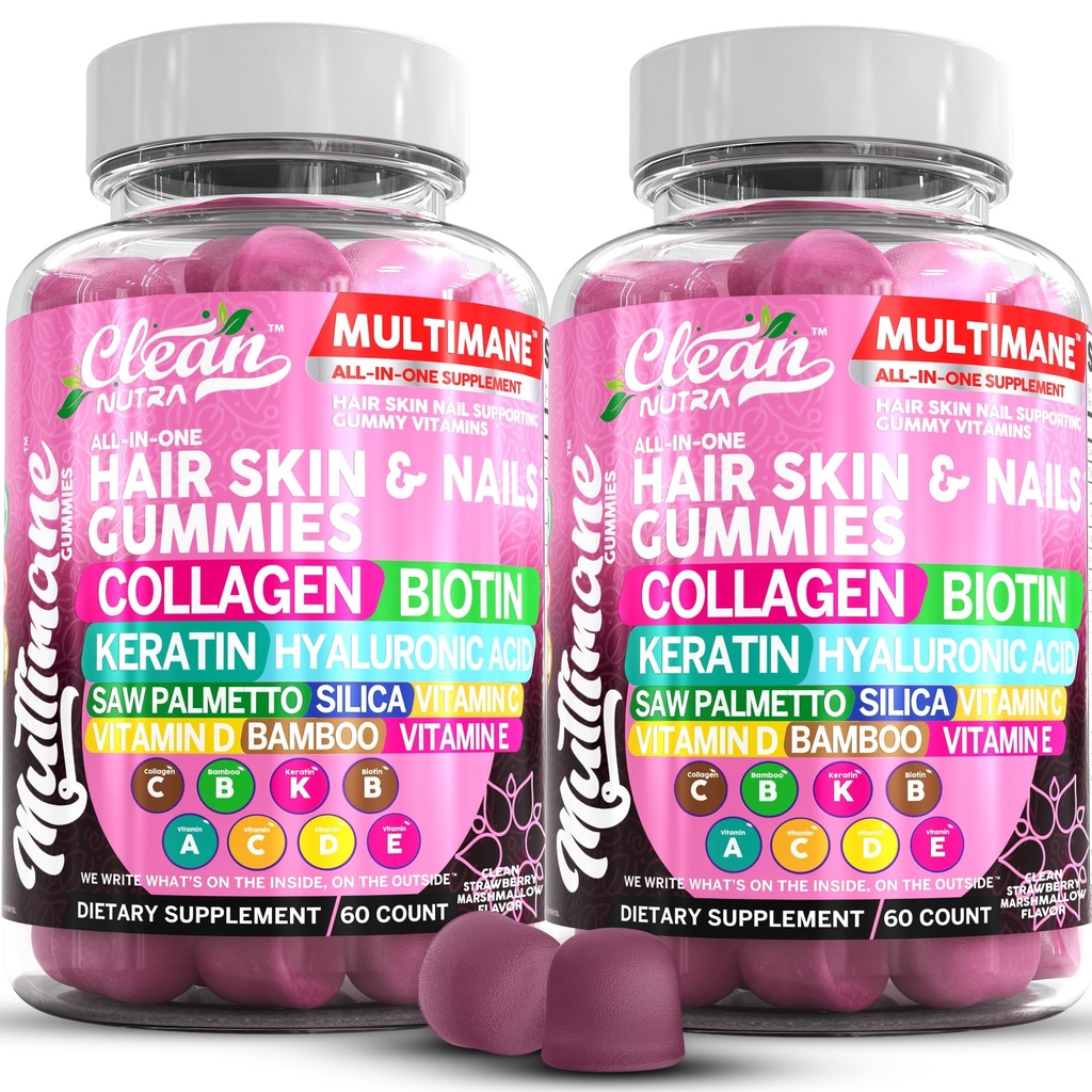 Multimane kolagen gumy s Biotin Keratin Hyaluronic Acid Bamboo Vitamin A C Vitamin D Vitamin E Folát Saw Palmetto Křemík B3 Vitamíny Vlasové kůže a hřebíky gumy podle čisté Nutra