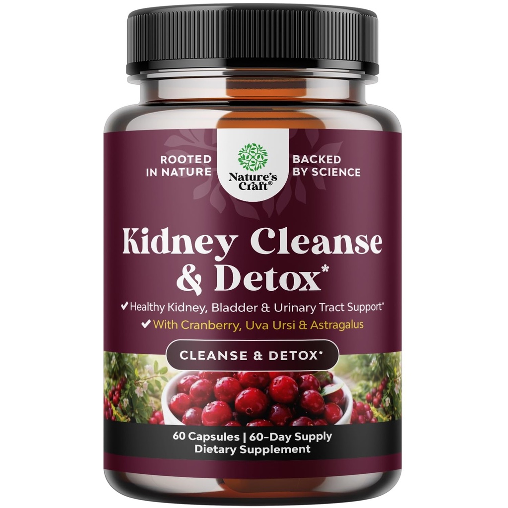Advanced Ledviny Supplement - Ledviny Cleanse Detox & Opravy Cranberry Extract Kapsle s Uva Ursi, StringNettle & Astragalus pro zdraví ledvin - Močové Tract Health - 60 Caps
