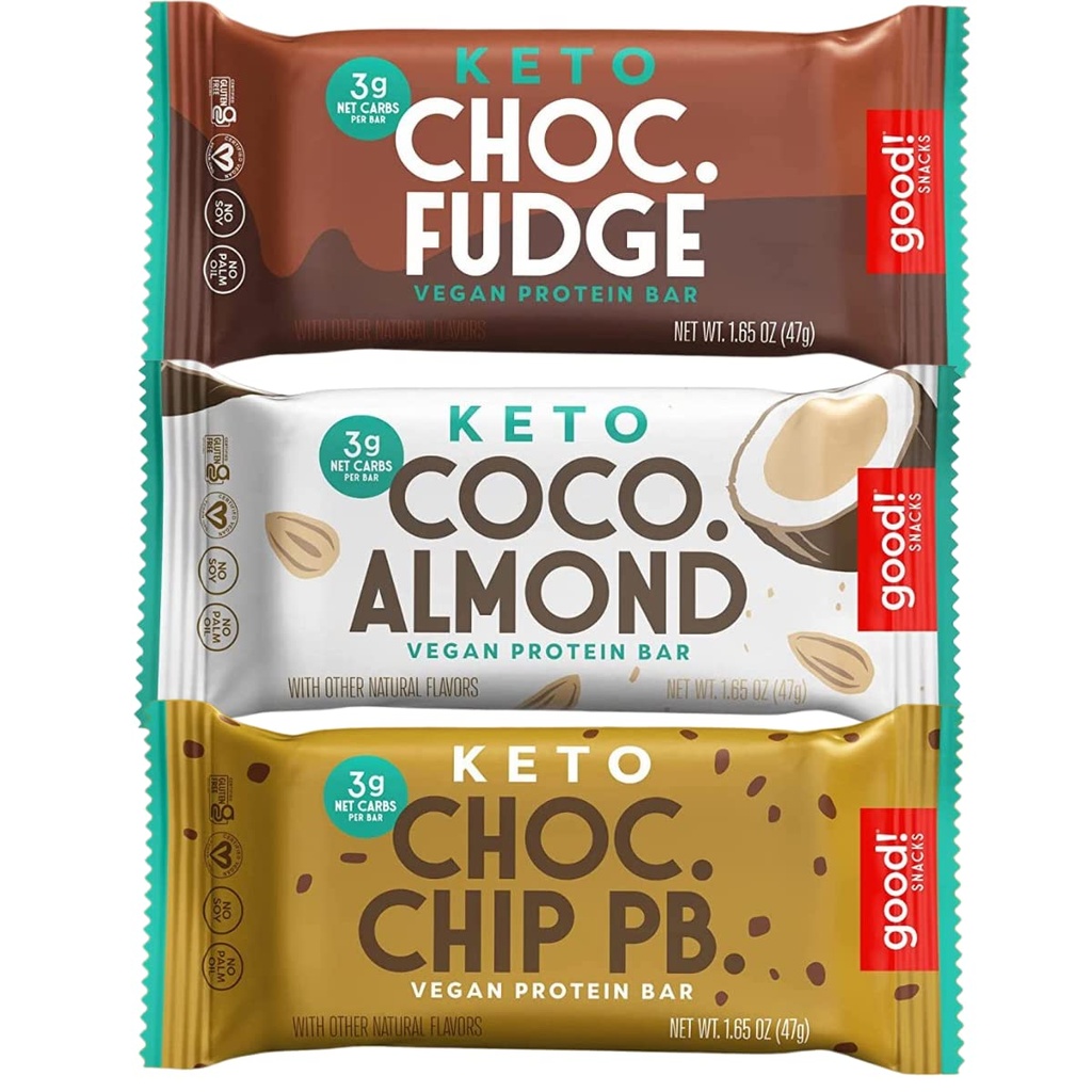 Dobře! Snacks Keto Variety Pack Protein Bar, Vegan, Soy & Gluten Free, Nízký cukr Strava Náhrada, 10g Vysoký protein, Přírodní zdravé Snack, Pro sportovce & Aktivní životní styl, 3g Čisté sacharidy, 12 Bary